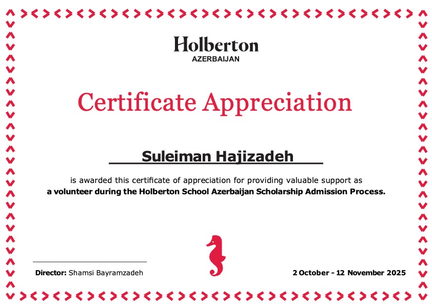 Holberton Azerbiajan of Certificate